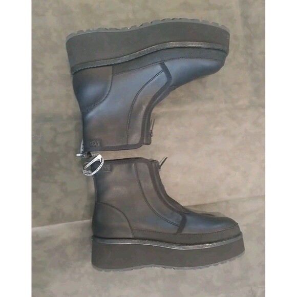 Ugg Platform Leather Boots Sz 9 Black Y2K Comfy - Picture 3 of 15